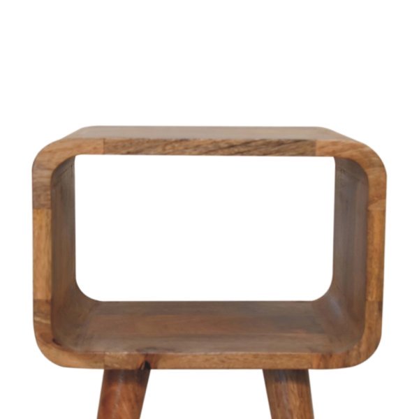 Solid Mango Wood Oak Finished Curved Open Bedside - Image 4