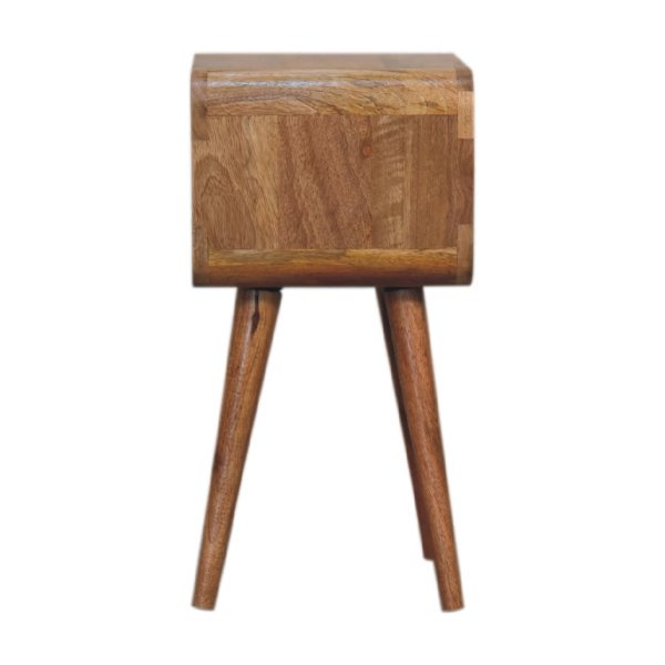 Solid Mango Wood Oak Finished Curved Open Bedside - Image 8