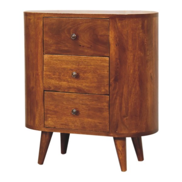 Solid Mango Wood Chestnut Finished 3 Drawer Mini Cabinet - Image 2