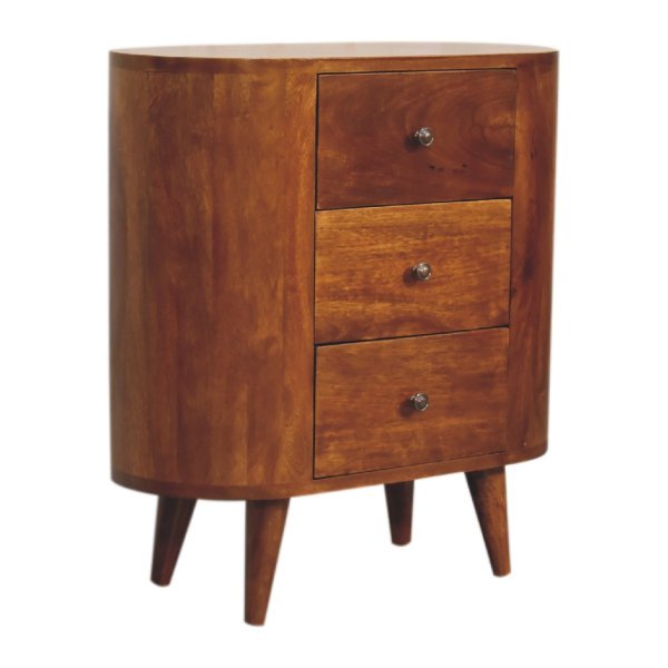 Solid Mango Wood Chestnut Finished 3 Drawer Mini Cabinet - Image 3