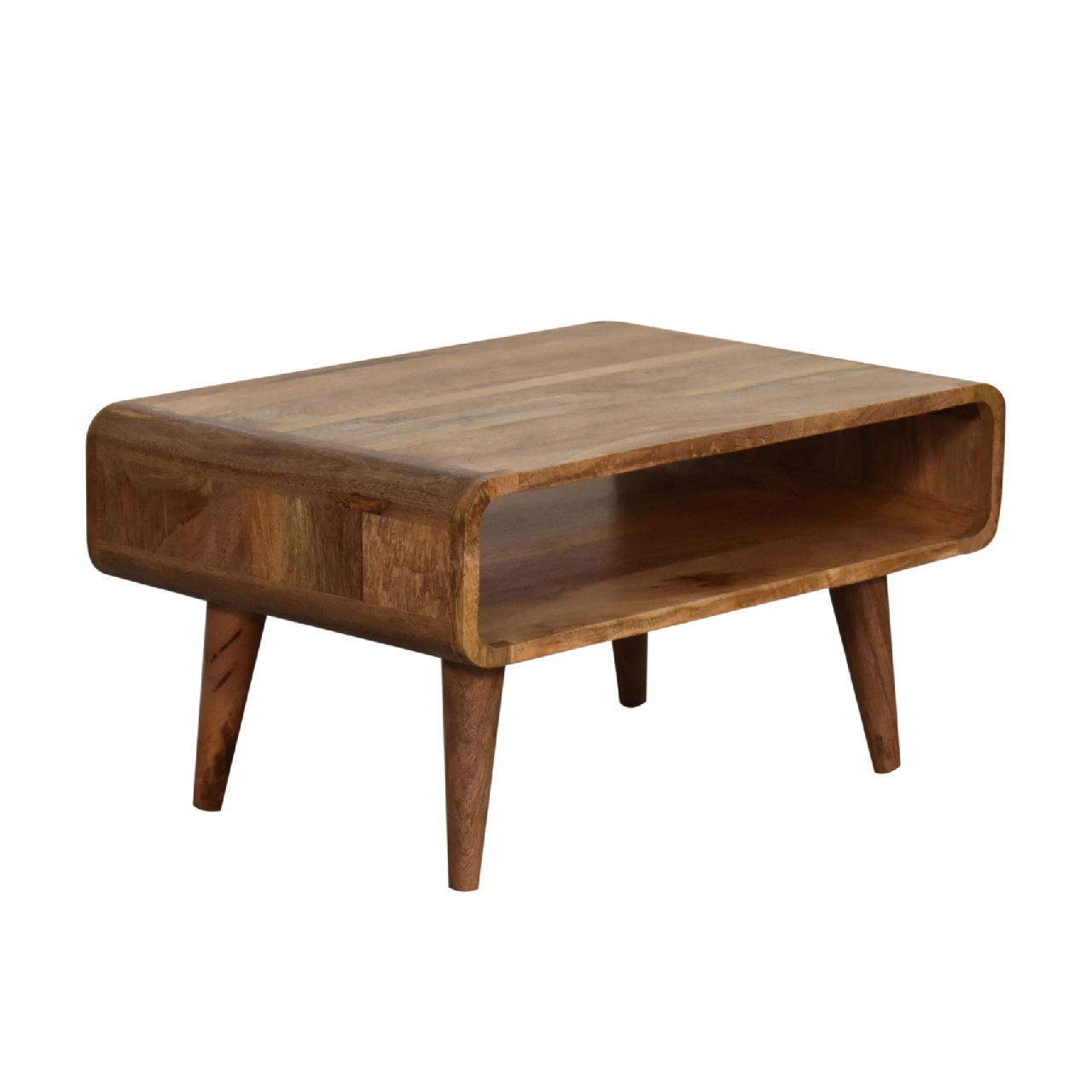 Solid Mango Wood Oak Finished Open Media Unit - Image 3
