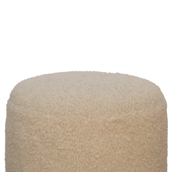 Solid Mango Wood Cream Boucle Upholstered Round Footstool - Image 2