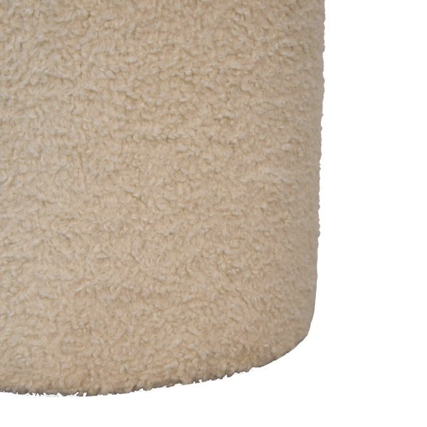 Solid Mango Wood Cream Boucle Upholstered Round Footstool - Image 4