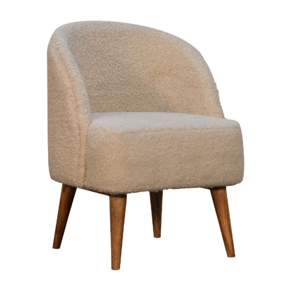 Solid  Mango Wood Oak Finished Cream Boucle Upholstered Tub Chair - Image 3