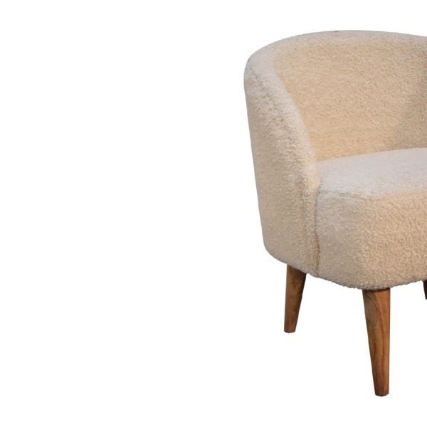Solid  Mango Wood Oak Finished Cream Boucle Upholstered Tub Chair - Image 6