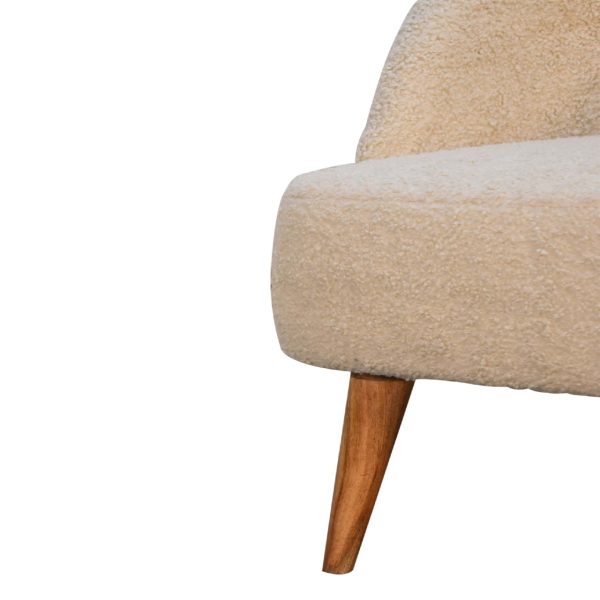 Solid Mango Wood Oak Finished Cream Boucle Upholstered Tub Chair - Image 7