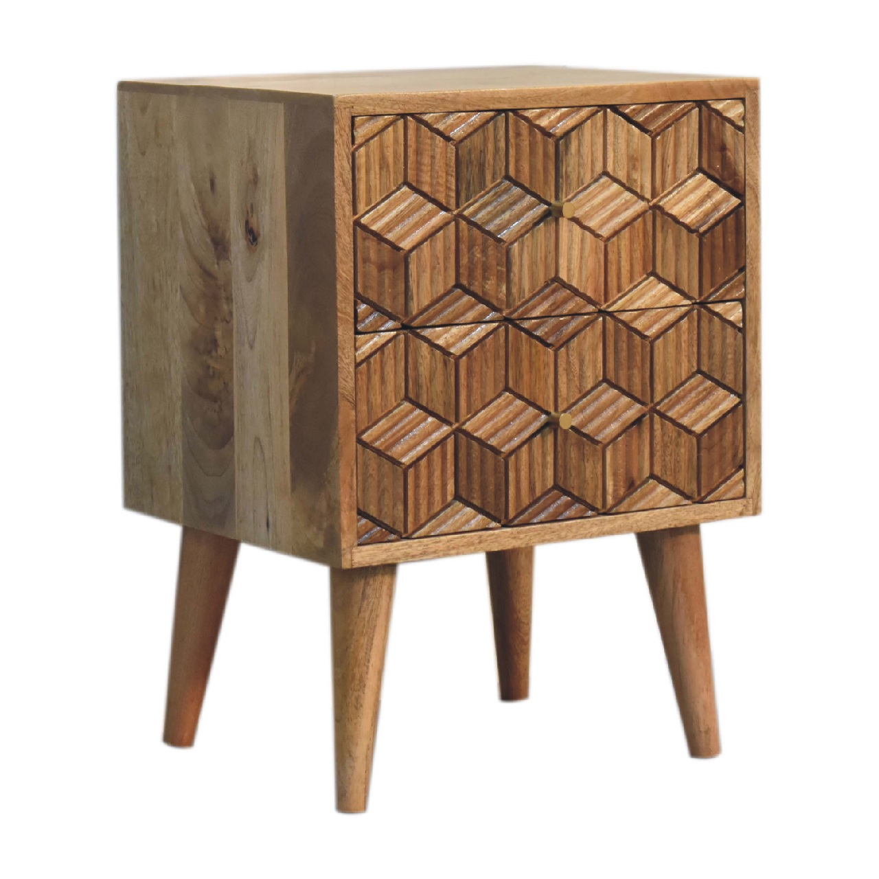 Solid Mango Wood Oak Finished 2 Drawer Cubana Bedside - Image 3