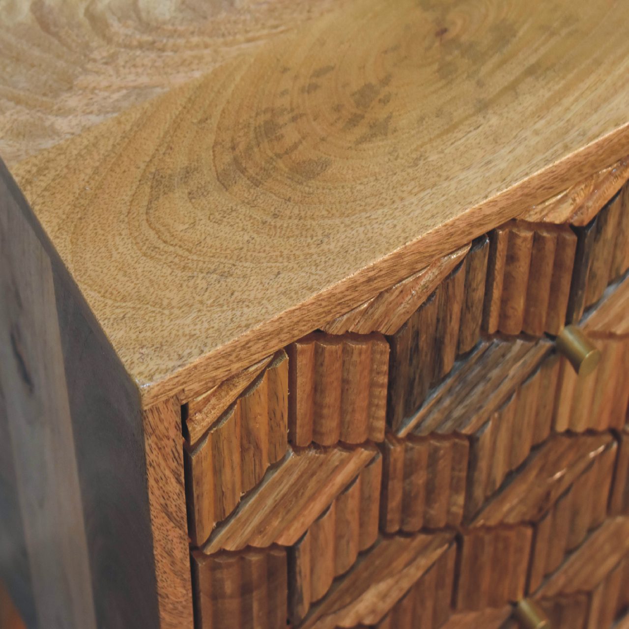 Solid Mango Wood Oak Finished 2 Drawer Cubana Bedside - Image 6