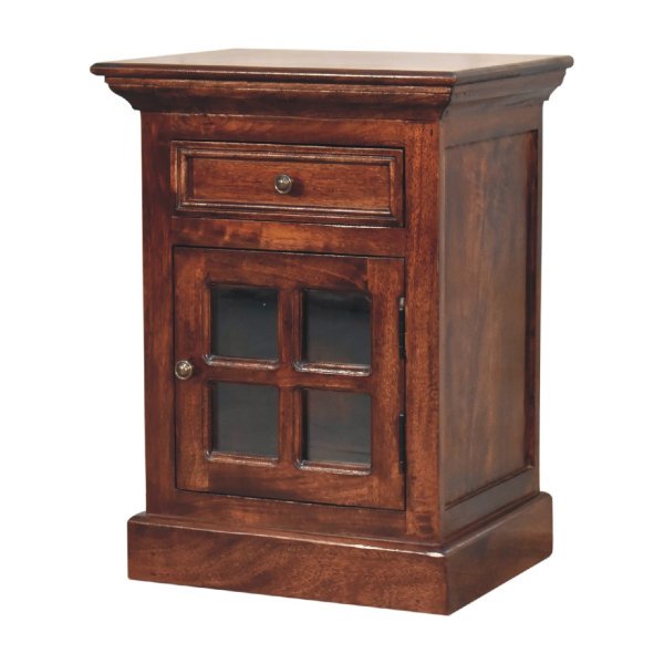 Solid Mango Wood Cherry Finished 1 Drawer 1 Glass Door Bedside - Image 2