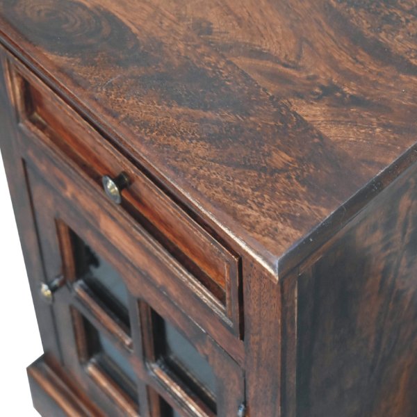 Solid Mango Wood Cherry Finished 1 Drawer 1 Glass Door Bedside - Image 5
