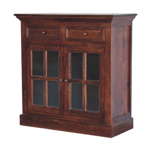 Solid Mango Wood Cherry Finished 2 Glass Doors 2 Drawers Cabinet - Image 2