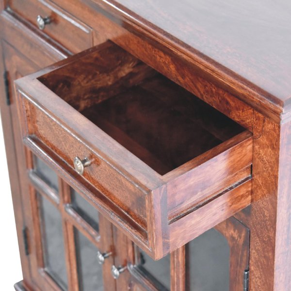 Solid Mango Wood Cherry Finished 2 Glass Doors 2 Drawers Cabinet - Image 7