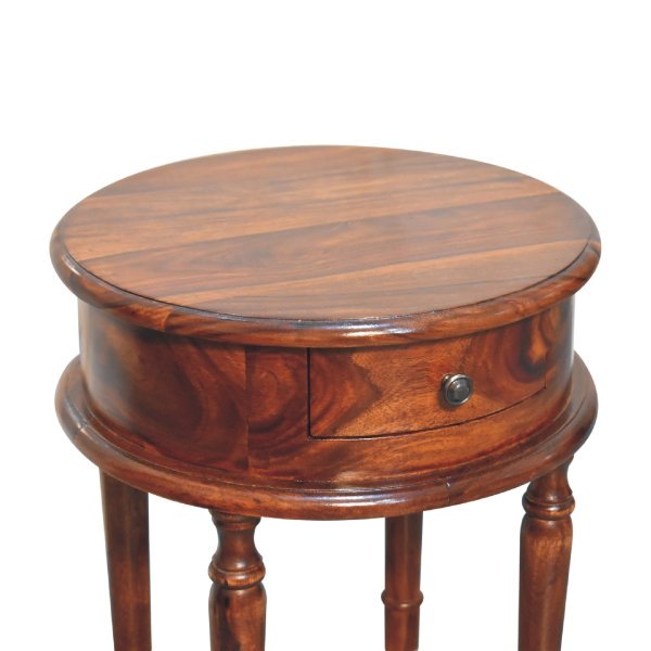Solid Mango Wood Honey Finished 1 Drawer Turned Leg Bedside - Image 3