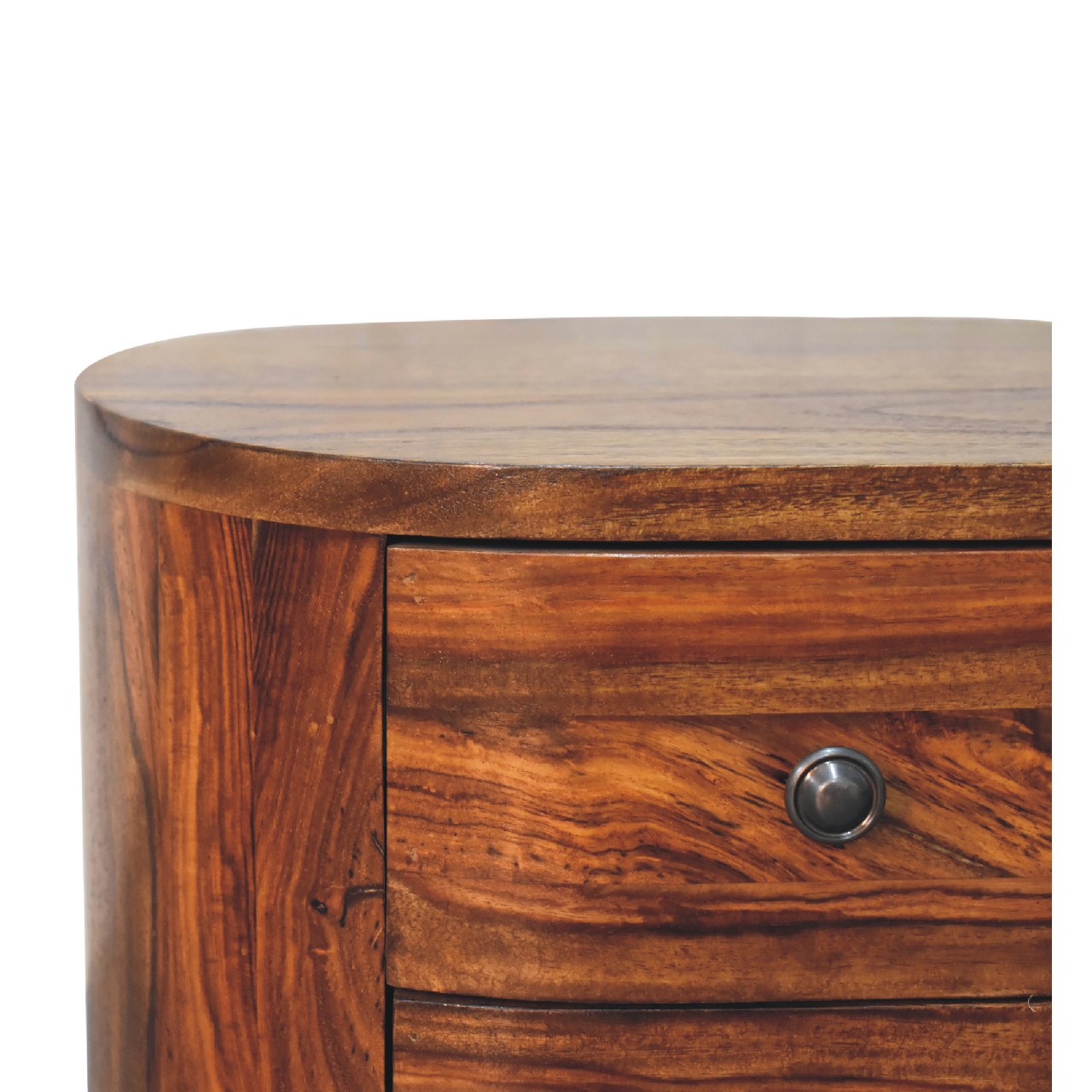 Solid Sheesham Wood Honey Caramel 2 Drawer Rounded Bedside with Bun Feet - Image 4