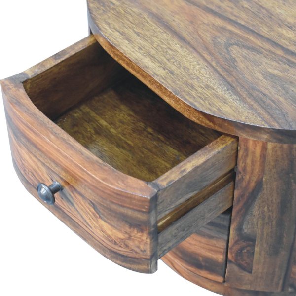 Solid Sheesham Wood Honey Caramel 2 Drawer Rounded Bedside with Bun Feet - Image 6