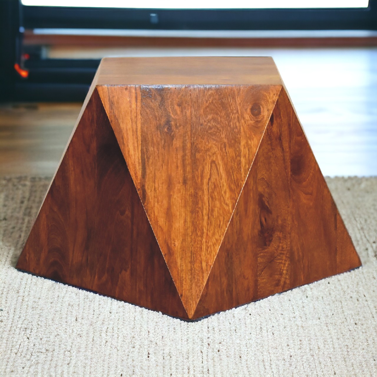 Solid Mango Wood Chestnut Finished Abstract Side Table