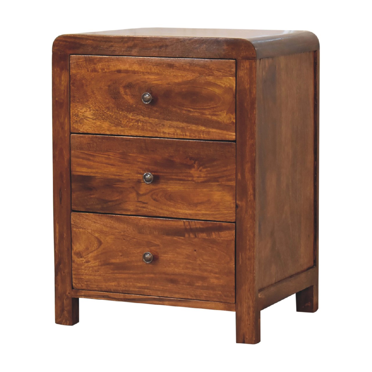 Solid Mango Wood Chestnut Finished 3 Drawer Aspen Bedside - Image 2