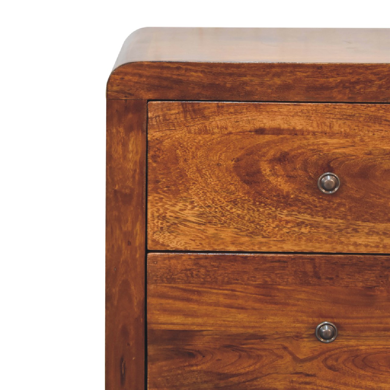 Solid Mango Wood Chestnut Finished 3 Drawer Aspen Bedside - Image 4