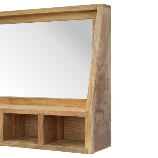 Solid Mango Wood Natural Finished 5 Slot Floating Unit with Mirror - Image 4