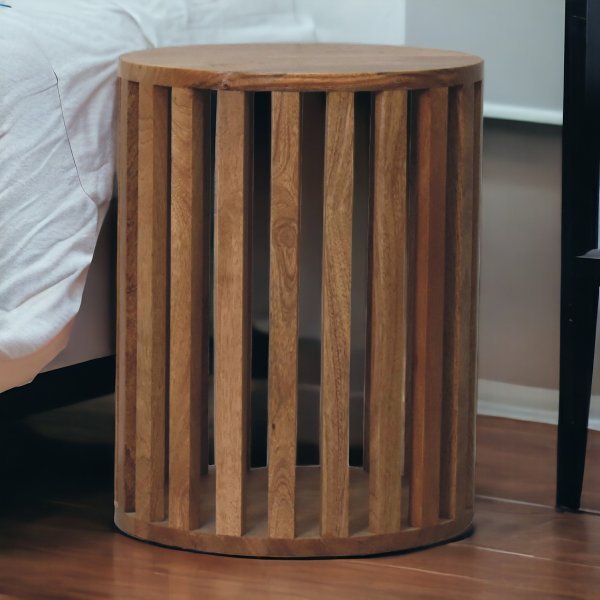 Solid Mango Wood Oak Finished Ariella End Table