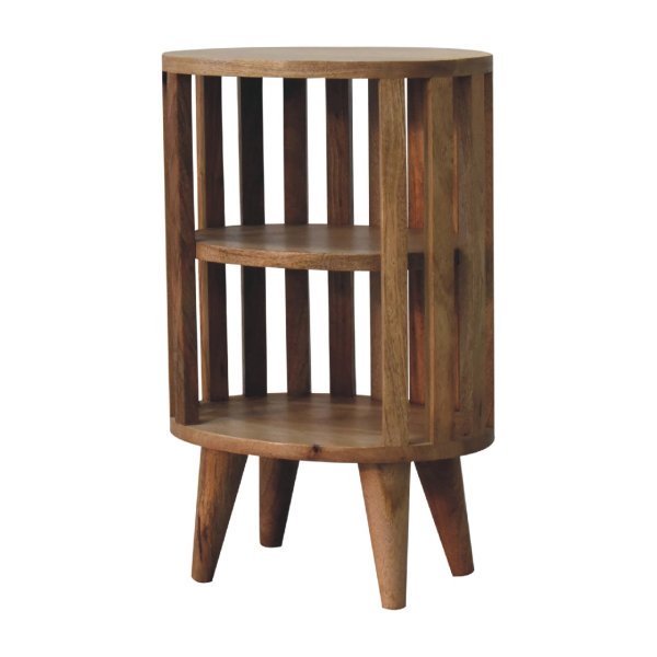 Solid Mango Wood Oak Finished Double Shelf Ariella Bedside - Image 2