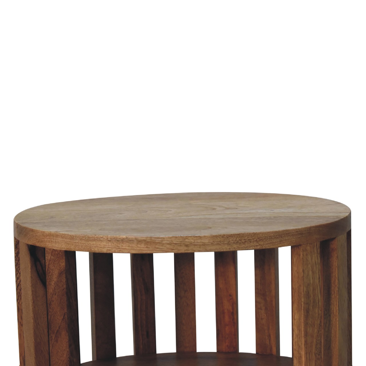 Solid Mango Wood Oak Finished Double Shelf Ariella Bedside - Image 4