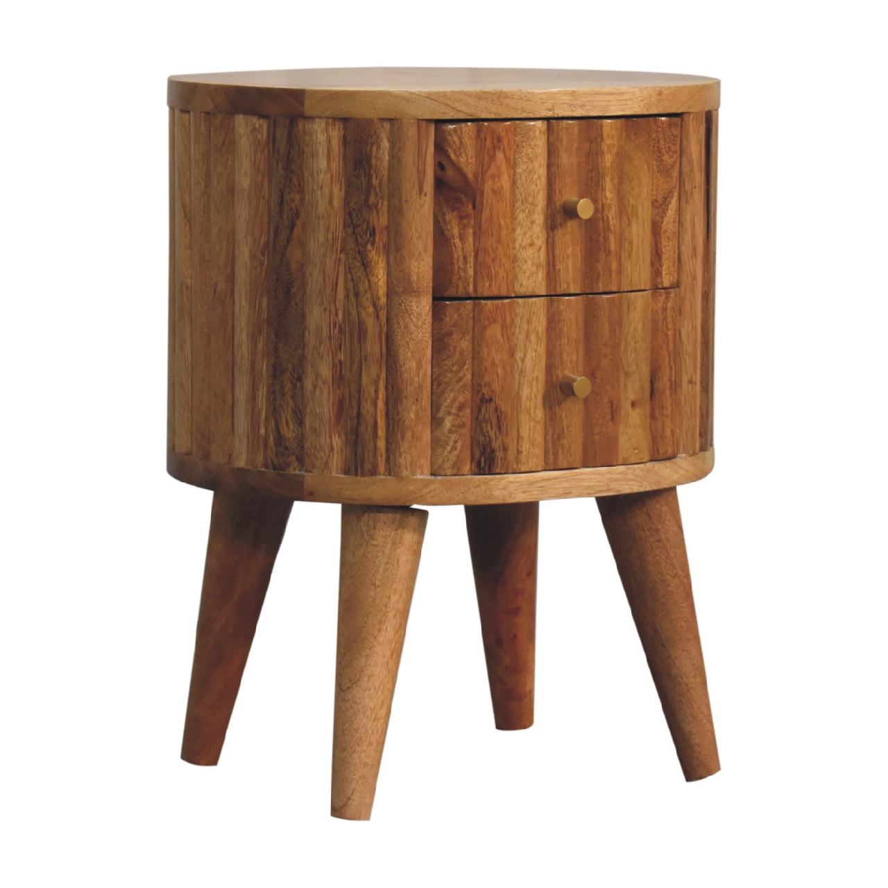 Solid Mango Wood Oak Finished 2 Drawer Stripe Rounded Bedside - Image 2