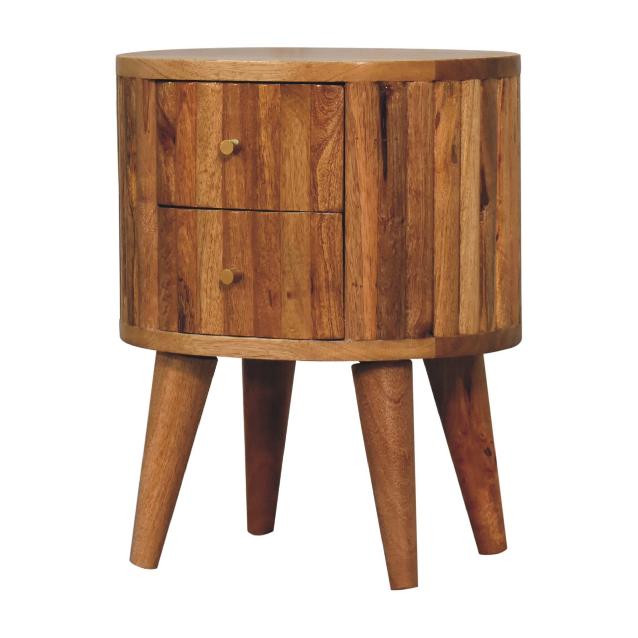 Solid Mango Wood Oak Finished 2 Drawer Stripe Rounded Bedside - Image 3