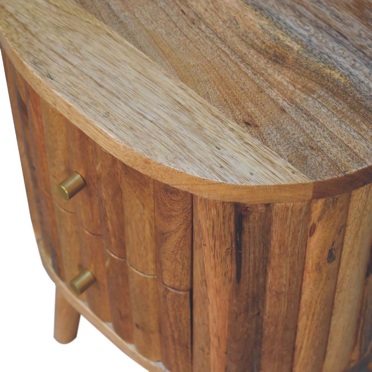 Solid Mango Wood Oak Finished 2 Drawer Stripe Rounded Bedside - Image 5