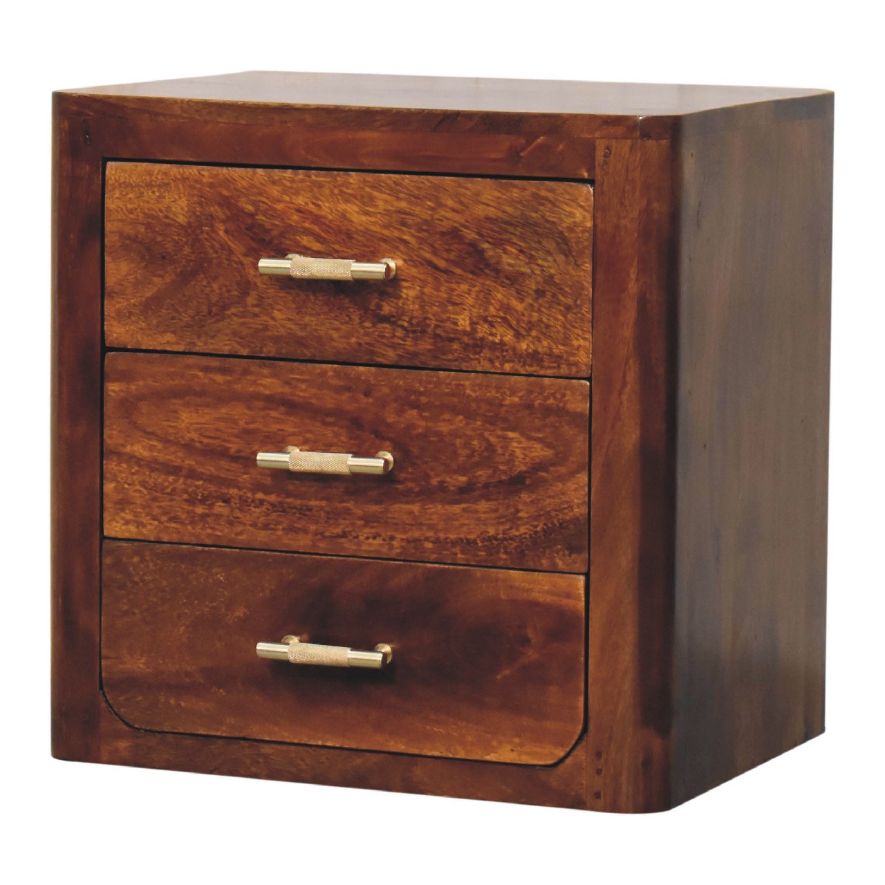 Solid Mango Wood Chestnut Finished 3 Drawer Luca Bedside - Image 3