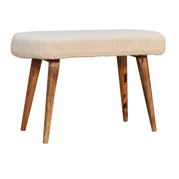 Solid Mango Wood Natural Finished Cream Boucle Bench - Image 2