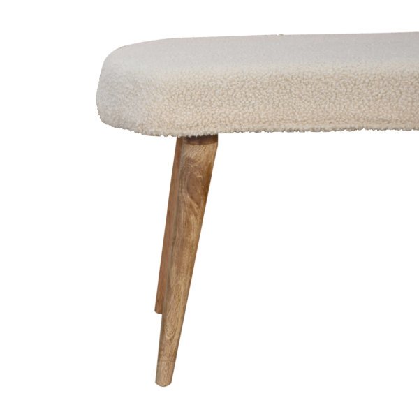 Solid Mango Wood Natural Finished Cream Boucle Bench - Image 4
