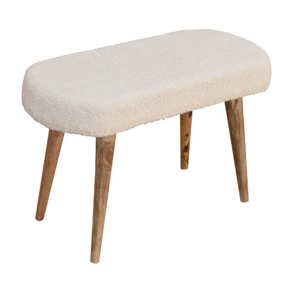 Solid Mango Wood Natural Finished Cream Boucle Bench - Image 6