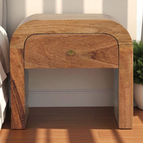 Solid Mango Wood Oak Finished 1 Drawer Darcy Bedside