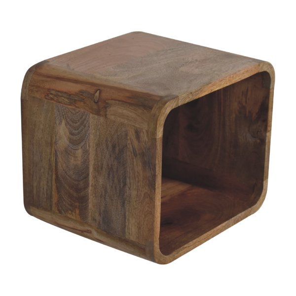 Solid Mango Wood Oak Finished Open Curved Wall Mounted Bedside - Image 4