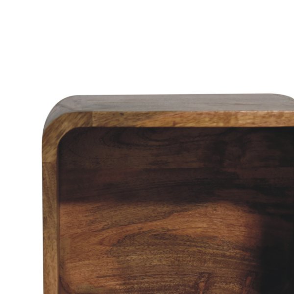 Solid Mango Wood Oak Finished Open Curved Wall Mounted Bedside - Image 5