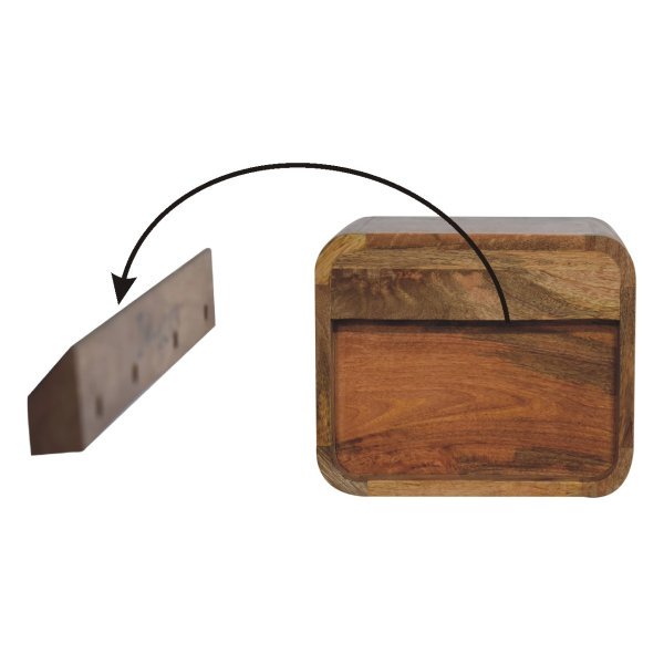 Solid Mango Wood Oak Finished Open Curved Wall Mounted Bedside - Image 9