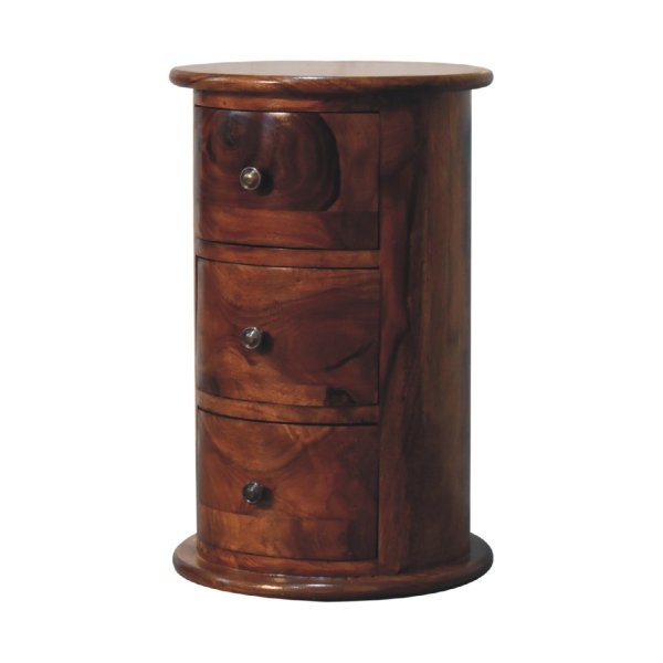 Solid Sheesham Wood Chestnut Finished 3 Drawer Drum - Image 2