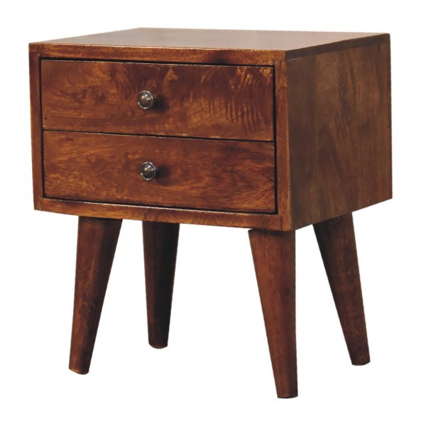 Solid Mango Wood Chestnut Finished 2 Drawer Mini Modern Bedside - Image 3