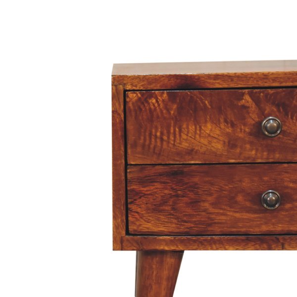 Solid Mango Wood Chestnut Finished 2 Drawer Mini Modern Bedside - Image 4