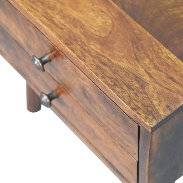 Solid Mango Wood Chestnut Finished 2 Drawer Mini Modern Bedside - Image 5