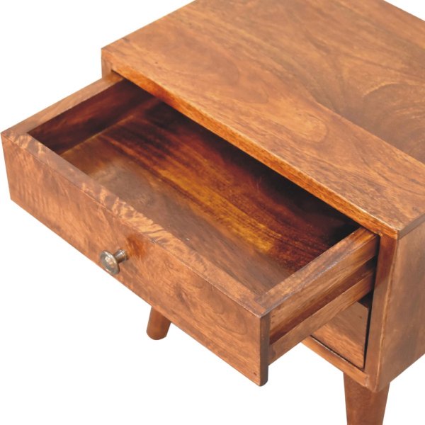 Solid Mango Wood Chestnut Finished 2 Drawer Mini Modern Bedside - Image 6