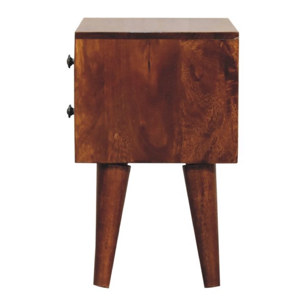 Solid Mango Wood Chestnut Finished 2 Drawer Mini Modern Bedside - Image 8