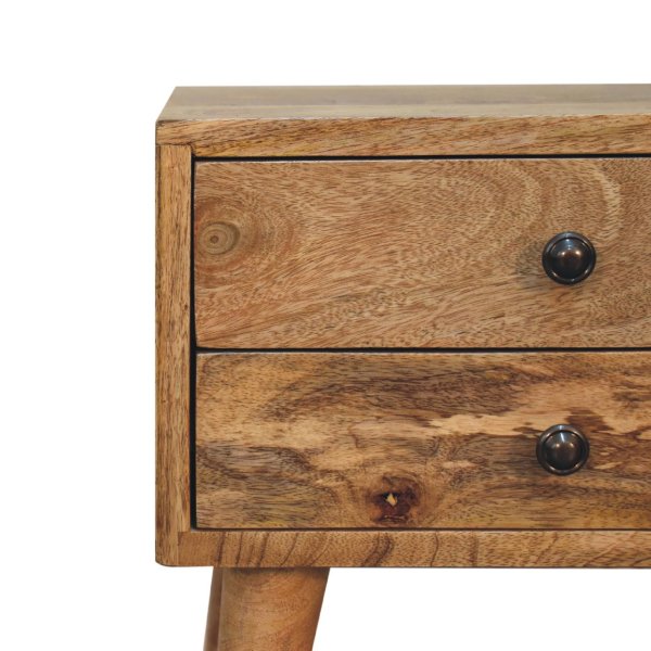 Solid Mango Wood Oak Finished 2 Drawer Mini Modern Bedside - Image 4