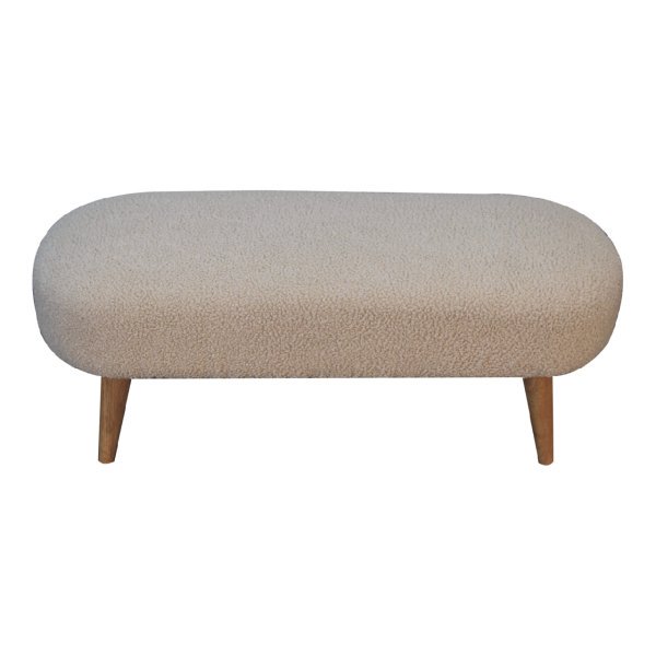 Solid Mango Wood Oak Finished Boucle Upholstered Bench - Image 4