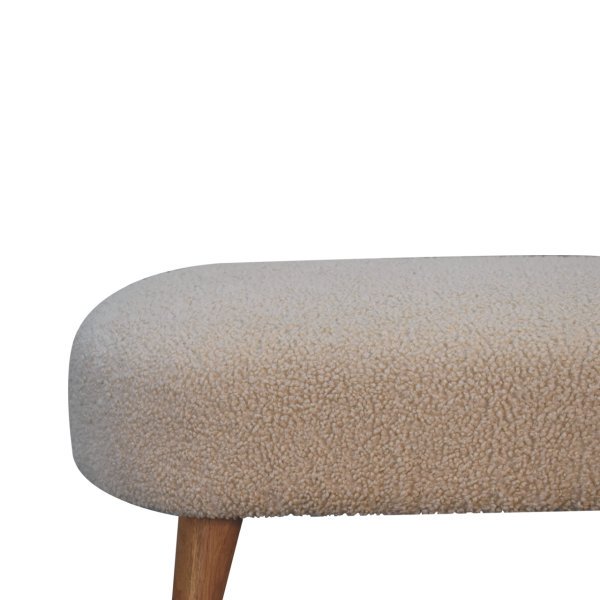 Solid Mango Wood Oak Finished Boucle Upholstered Bench - Image 5