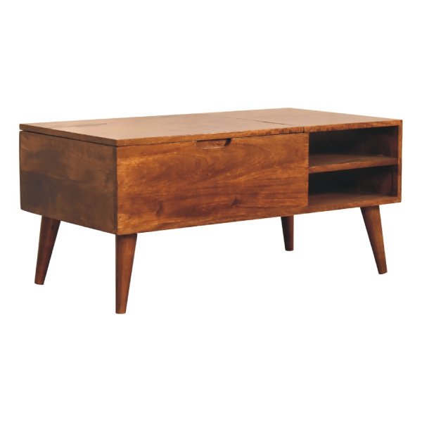 Solid Mango Wood Chestnut Finished 1 Cabinet 2 Slots Media Unit - Image 2