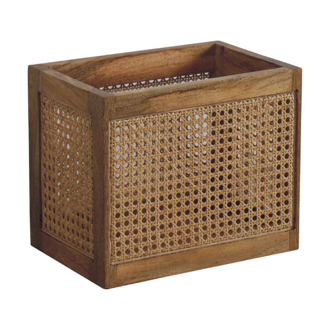 Solid Mango Wood Oak Finished Rattan Larissa Storage Box - Image 2