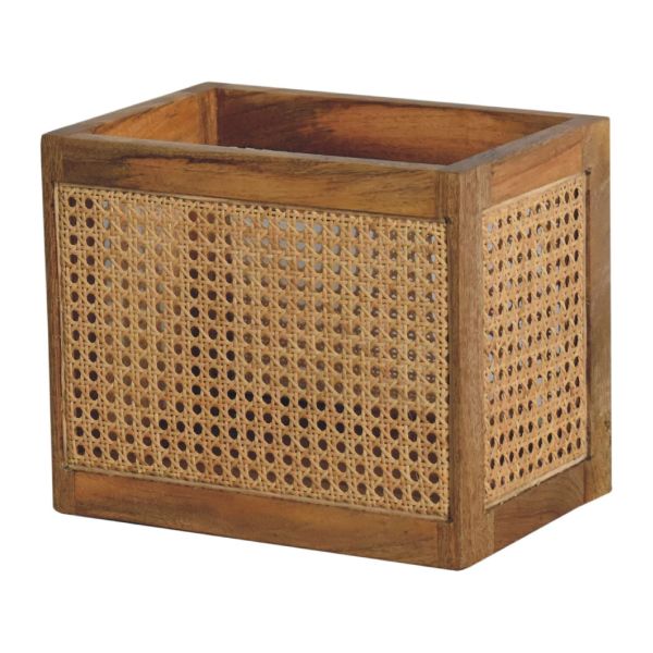 Solid Mango Wood Oak Finished Rattan Larissa Storage Box - Image 3