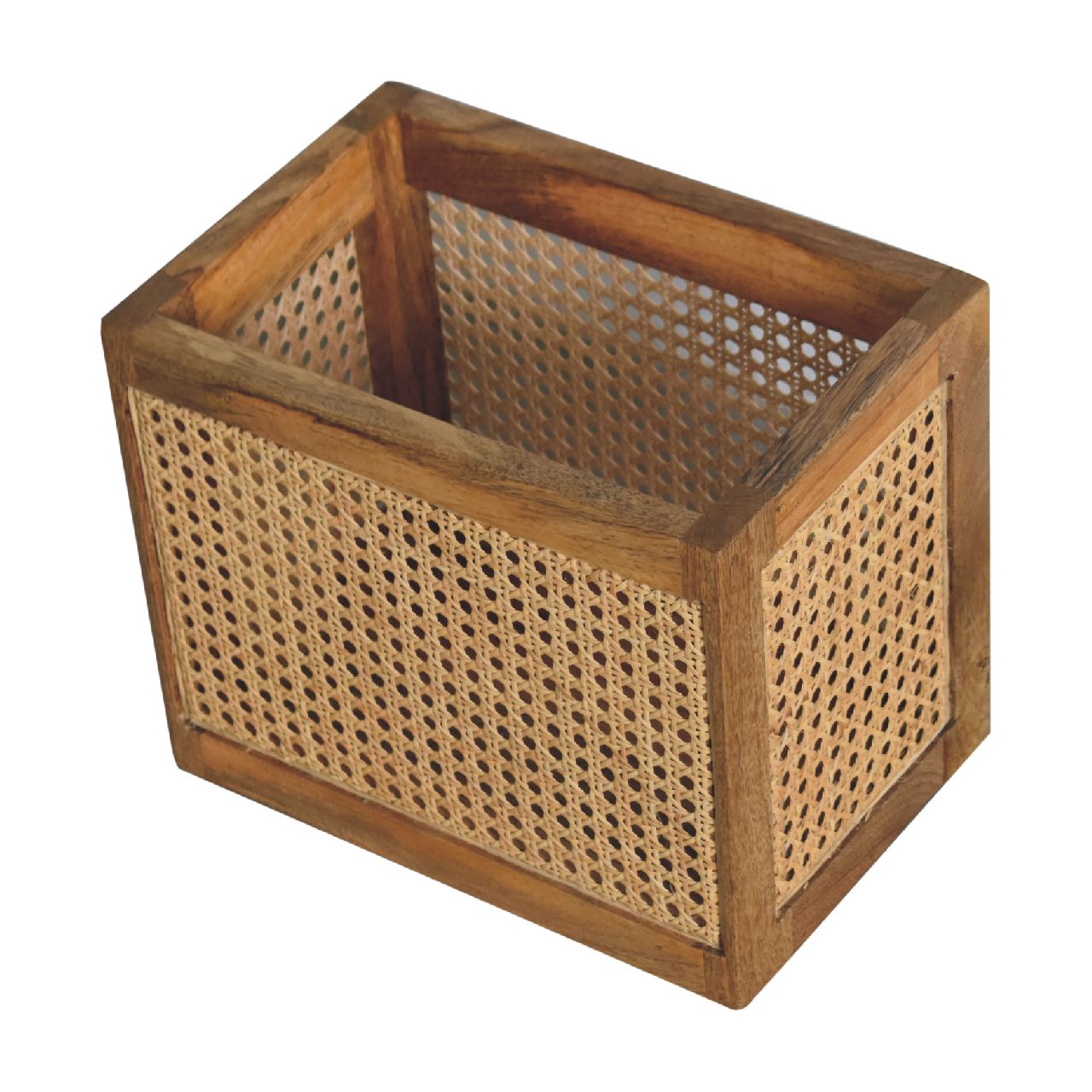 Solid Mango Wood Oak Finished Rattan Larissa Storage Box - Image 4